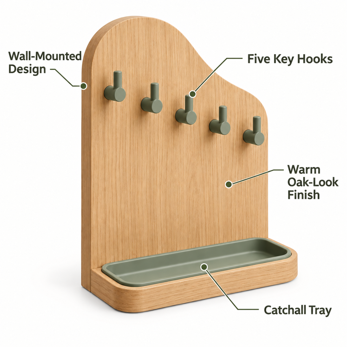Oak Key Holder with Catchall Tray