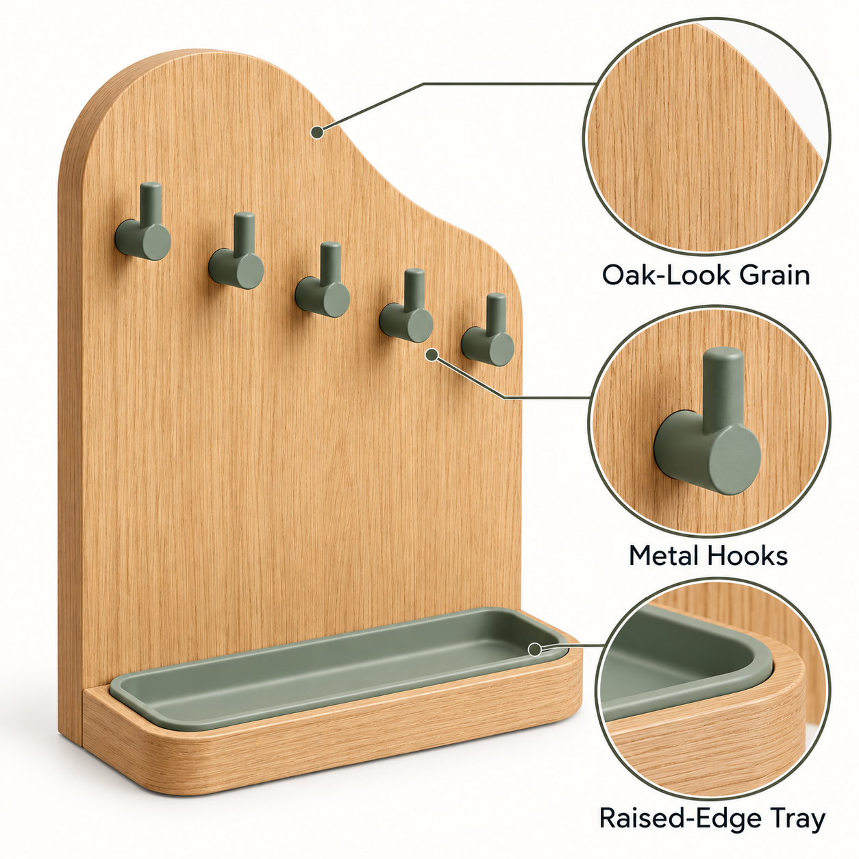 Oak Key Holder with Catchall Tray